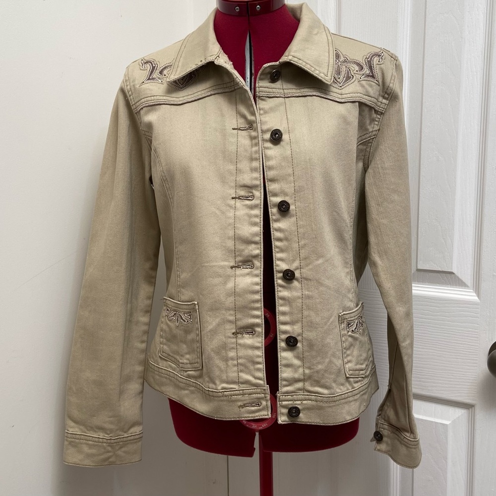 Frilli Exchange khaki Denim style western cut women jacket. Size M. Pre- owned.